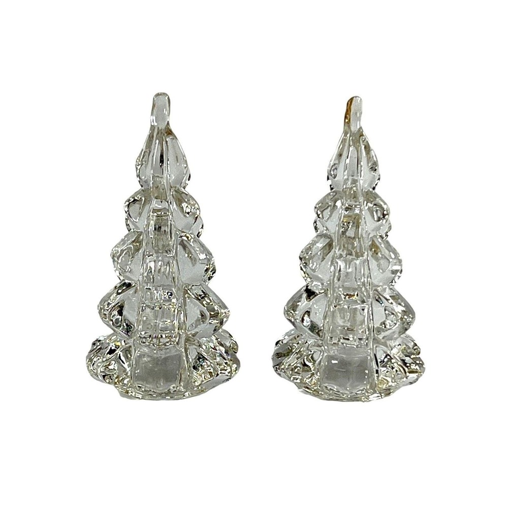 Williams Sonoma Christmas Tree Taper Candle Holders Set of 2 NIB 4" Clear Glass